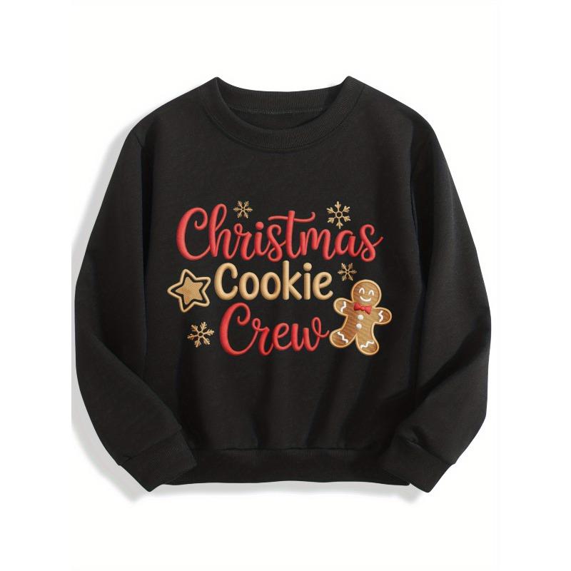 Kids Crewneck Sweatshirt, Christmas Tree Gingerbread Cookie Print 110 чёрный