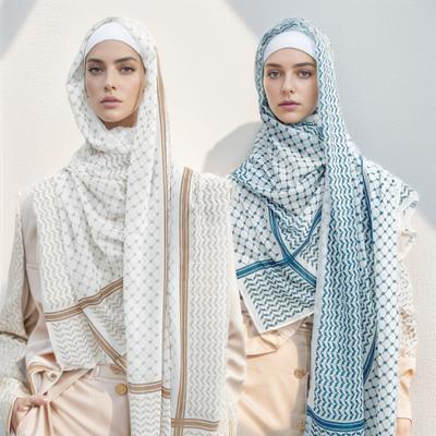 Popular Scarf Keffiyeh Print Muslim Ladies Chiffon Hijab Keffiyeh Fashion Ladies Soft Headwraps Geometric Arab Women Shawl