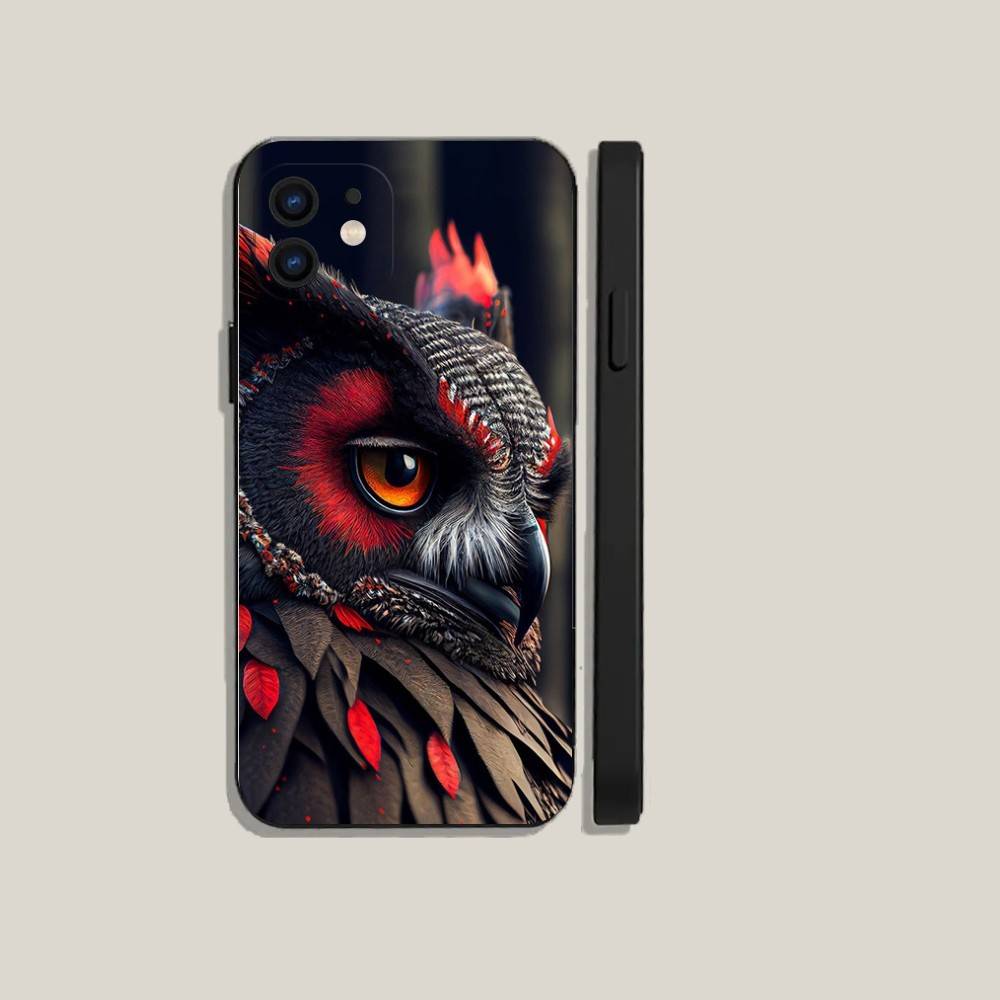 Cute Owl Phone Case For iPhone 6,17,16,15,14,13,12,11 Plus,Pro Max,XS,X,XR,SE,Mini,8,7,Soft Silicone Black Cover