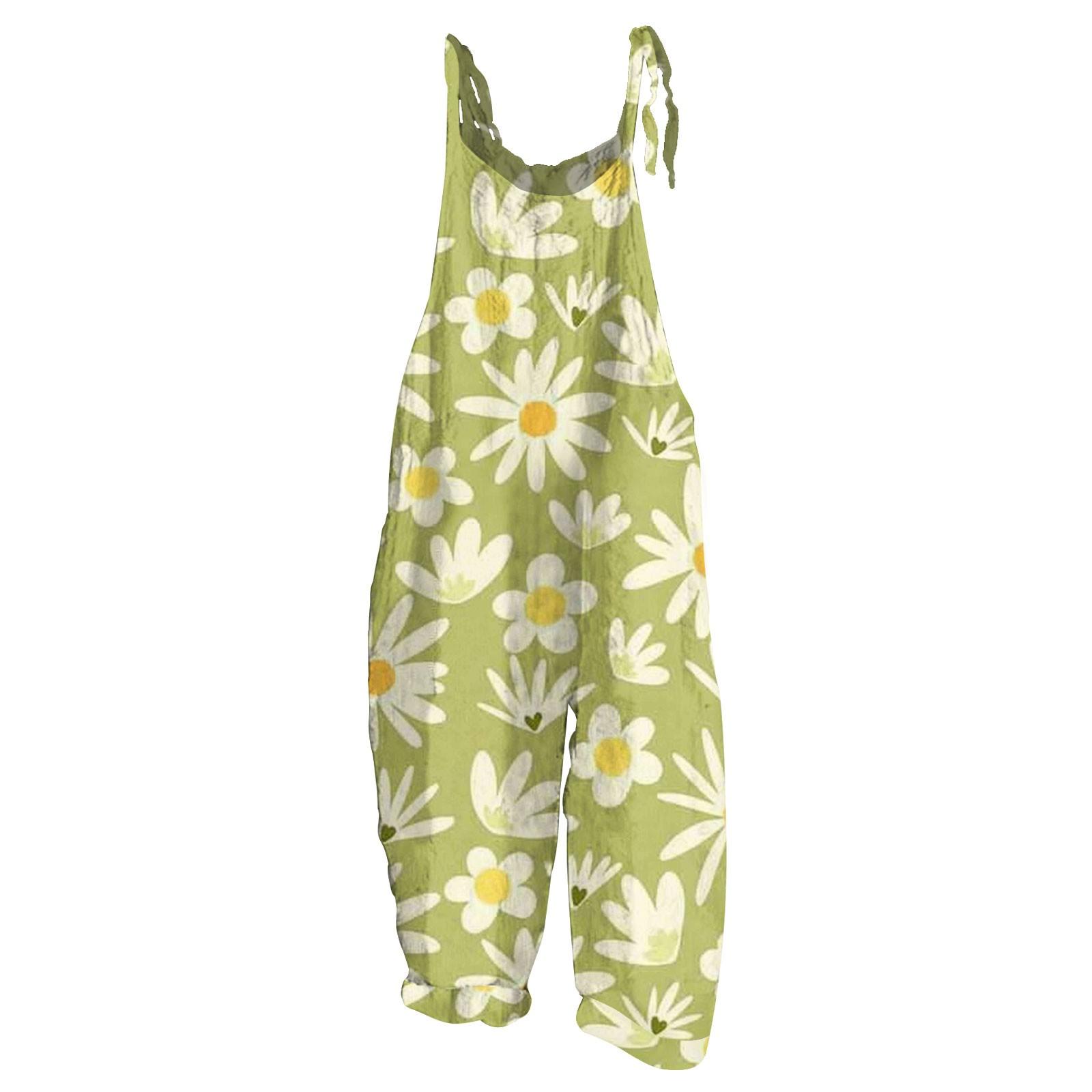 

Женский комбинезон с цветочным принтом, повседневный свободный ретро-бретелька из хлопка и льна S