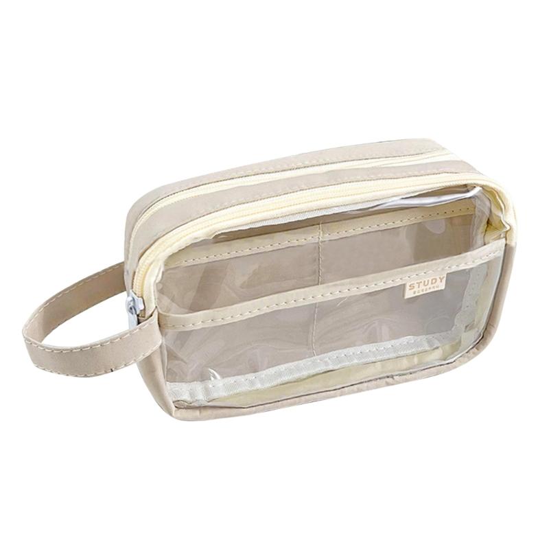 Multifunctionnal Pen Case Large Capacity Clear Pencil Case Two Large Compartment, Travel Stationeries Bag for Student