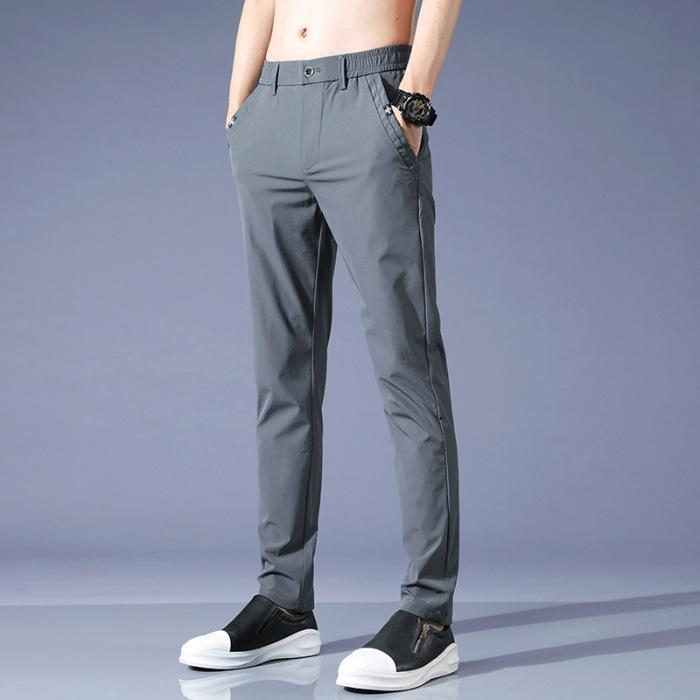 Summer popular casual ice silk nylon trousers men's summer thin slim straight casual trousers men's trendy all-match