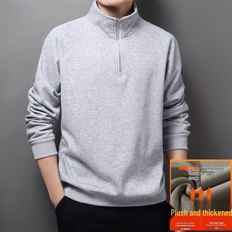 Men's 2025 Half-Zip Loose Hoodie: Long Sleeve, Stand Collar, Plus Velvet, Warm Jacket for Spring/Autumn
