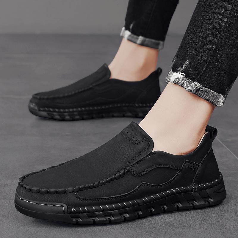 

Модные классические мужские повседневные туфли из кожи, сшитые вручную, мужские мокасины, роскошные дизайнерские кожаные мужские мокасины ручной работы, кроссовки 40 чёрный