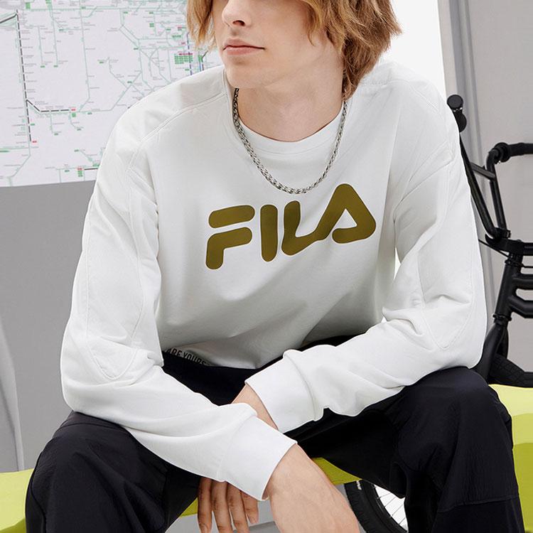 Fila Fusion Large Logo Loose Fit Crewneck Knit Sweatshirt Men sweatshirt White T11M231204FWT