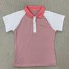 Summer Pink and White Contrast Striped Shoulder Flip Collar Slimming Casual Top