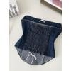 American vintage Gyaru Lace Stitching Denim Tube Top Women Summer Pure Want Bandage Waist Hugging Slim fit Sleeveless Vest