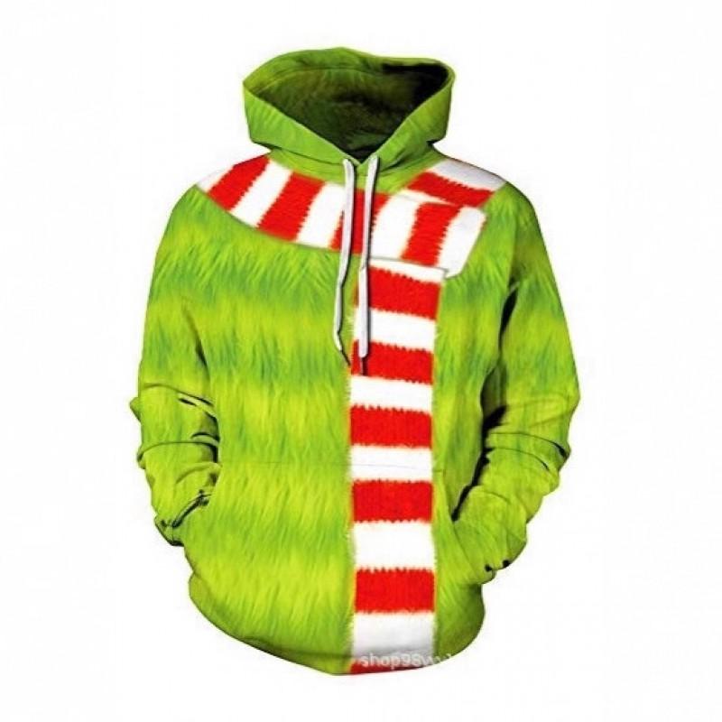 Grinch 3D Printed Hooded Sweatshirt Men Loose Fit Casual Zip-Up Pullover With Appliqu Pocket