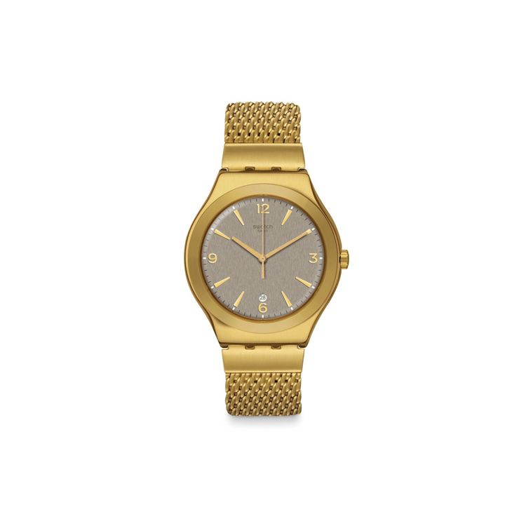 

Swatch Irony Series Quartz Movement 30 M Water Resistant Watch 41 Mm Gray Dial Stainless Steel Pvd Coated Case Stainless Steel Strap YWG409M Yellow