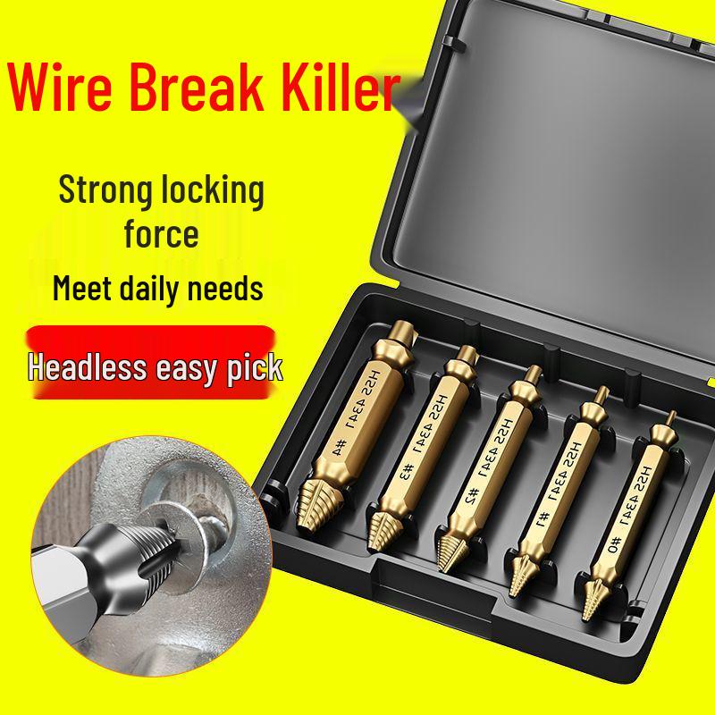 Quick-Thread Bolt Extractor with Anti-Slip Teeth for Short-Head Screws