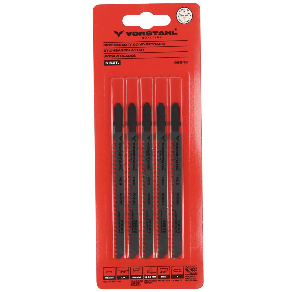 JIGSAW BLADES FOR WOOD T-shaped (T) 115mm > 5pcs < Vorstahl