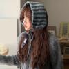 Small Scarf Women Korean Style Neckband Ear Warmer Dual-Purpose Hat Striped Knitted Wool Versatile Cute Neckband
