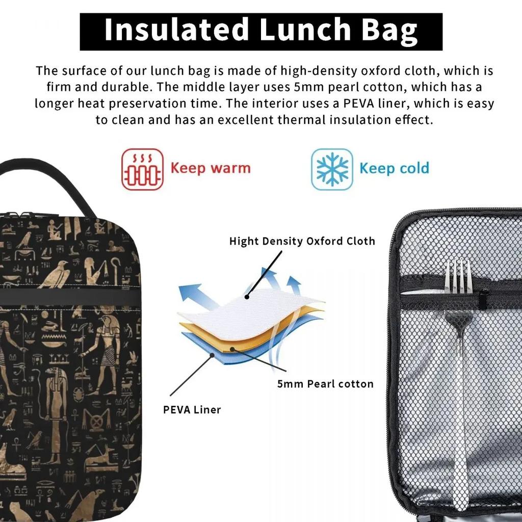 Ancient Egyptian Gods And Hieroglyphs Thermal Insulated Lunch Bag Egypt Portable Bento Box Cooler Thermal Lunch Box