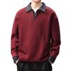 Men's Retro Fleece-Lined Color Block Denim Polo Hoodie