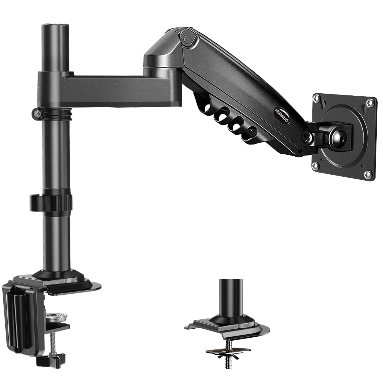 

HUANUO HNSS8 Monitor VESA Mount with Clamp and Grommet Compatible with Inch Weight Adjustable and Cable Management Gas-Powered Arm, Mounting, 17-32