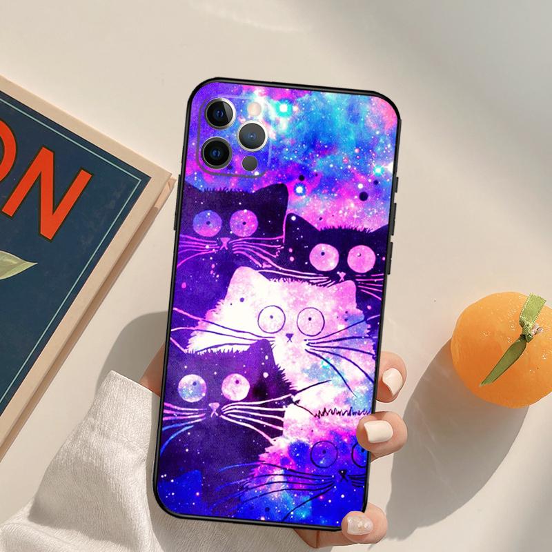 Space Happy Cats Funda Case For iPhone 15 14 16 Pro Max 11 12 13 Pro Max Mini XR 16e 16 15 Plus Phone Cover