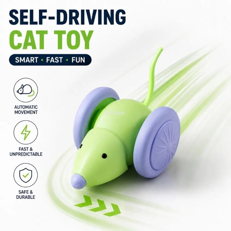 Cat Mouse Car Toy with Laser Teaser Stick Interactive Chase Play Toy for Kittens Indoor Exercise Daily Pet Supplies