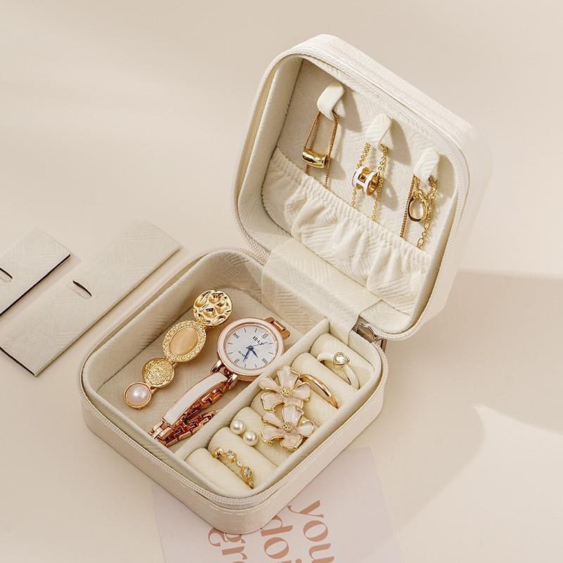 Classic Leather Jewelry Box With Compact Design For Travel And Gift Use