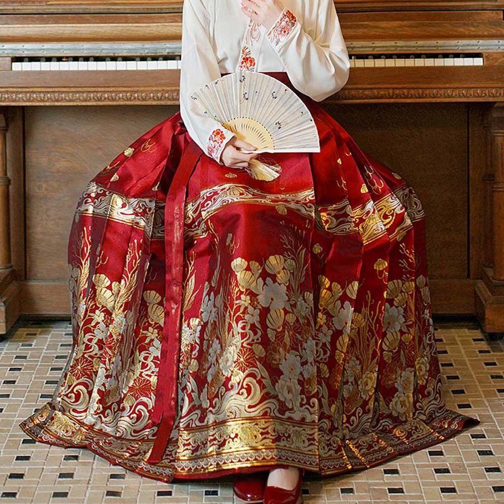 

Платье в китайском стиле с морскими растениями и рыбками в стиле ханьфу, элегантная юбка с изображением лошади и лица, свадебная