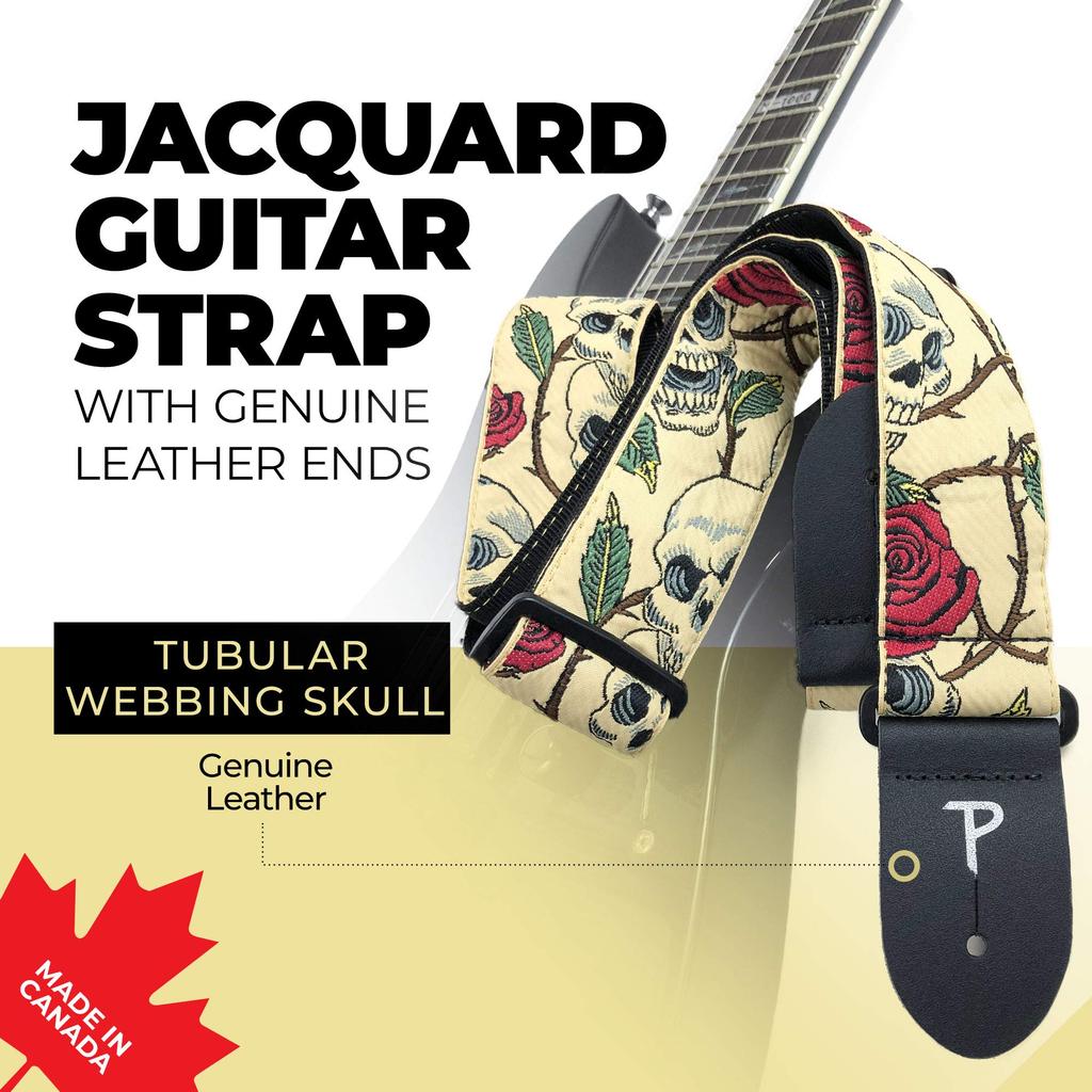 P Leathers Jacquard Guitar Strap Perri's Ltd. TWS-6538 Skull/Rose