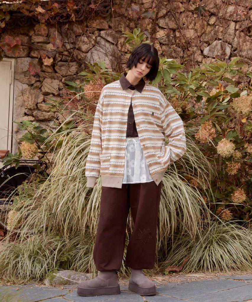 Allamseoul Alarm Loop Stripe Knit Cardigan_Beige