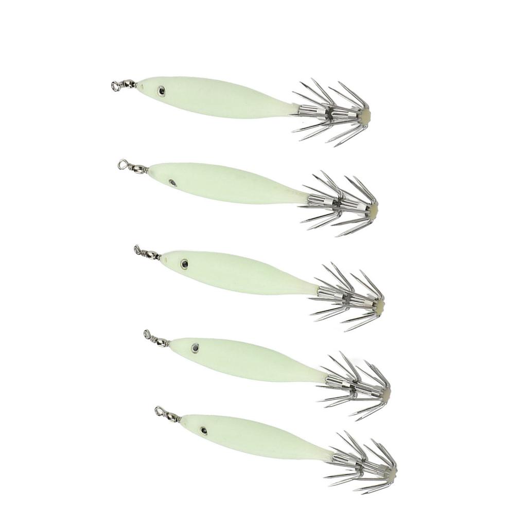 5 Stück 8cm Angelköder mit Haken Tintenfisch Jig Holz Garnelen Köder für Outdoor Salzwasser Süßwasser
