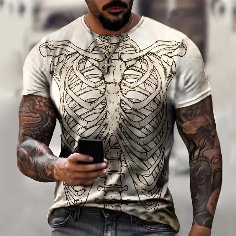 Horror Skelett T-Shirt Herren 3D Knochenprint Grusiges Grafik-T-Shirt Übergroß Kurzarm Streetwear Mode Oberteile Freizeitkleidung