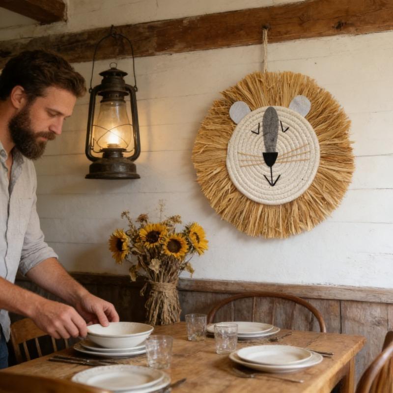 1/2pcs Handmade Woven Small Lion Wall Hanging Decoration Item Animal Decoration Home Decoration