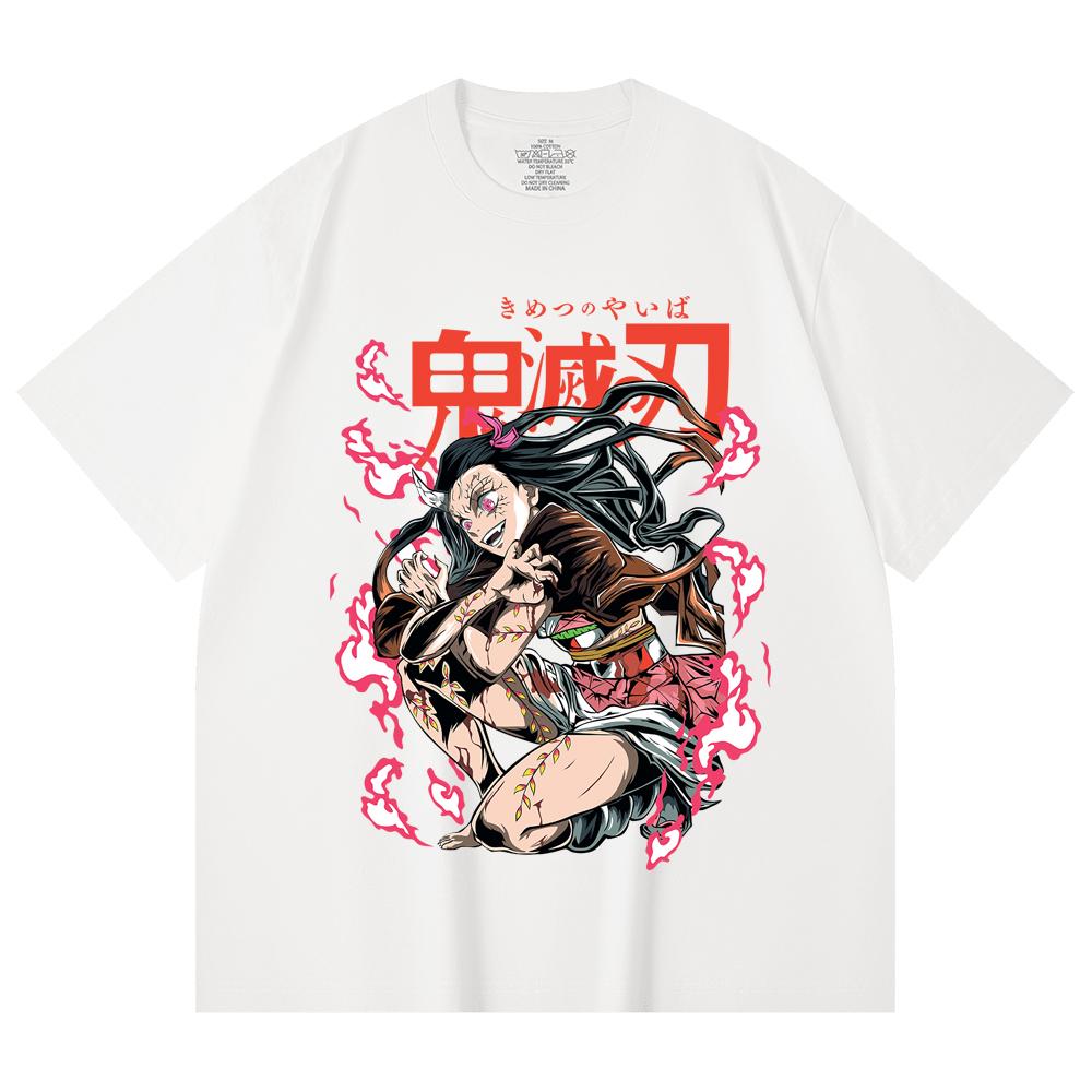 230 Gsm 100% Cotton Demon Slayer V71 Nezuko Demon Print Unisex Heavy Cotton T Shirt