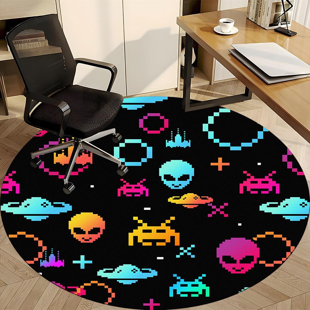 1pc Alien Space Office Round Area Rug, Indoor Mat Suitable ForOffice, Under Office Chairs Bedroom Living Room Home Decor, Room Decot165