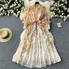 Autumn Long Sleeve Floral Maxi Chiffon Dress Women Print Dresses A Line Loose Big Size Single Breasted Elegant Party Dresses
