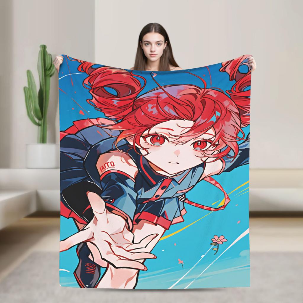 Soft Warm BlanketBoy Girl Camping Kasane Teto Character Throw Blanket Flannel Bedspread For Couch Street Trend Sofa Bed Cover