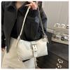 Retro Distressed Faux Leather Shoulder Bag for Women, Biker Style Rivet Pin Closure Clutch, Trendy Baguette Crossbody Handbag CLE