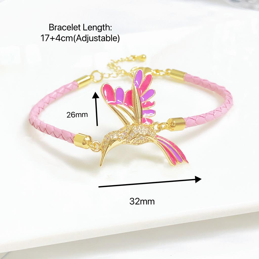 Hot Sale Zircon Hummingbird Leather Rope Braided Bird Bracelet New Fashion for Women Girls Daily Party Wear Gold-Plated Jewelry