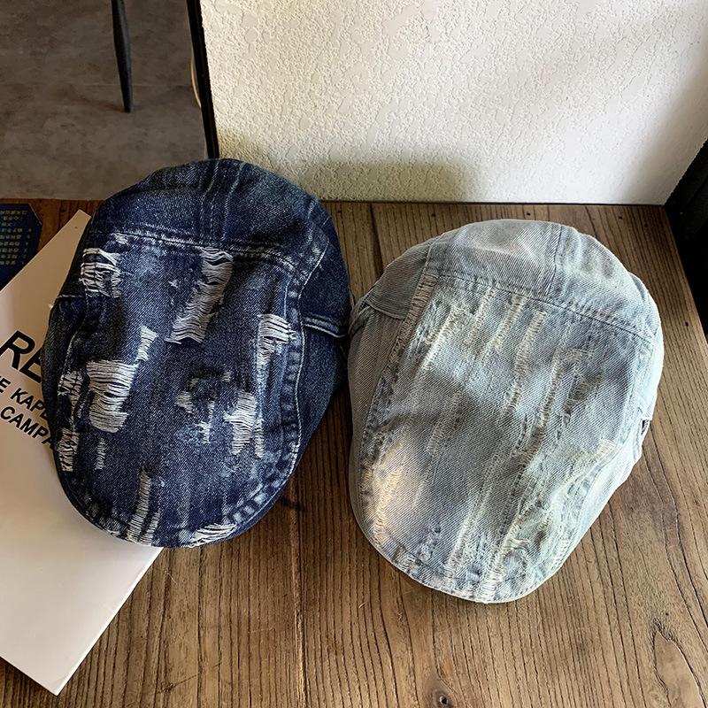 Retro washed old ripped denim beret men's and women's spring and autumn street trend British forward hat cap