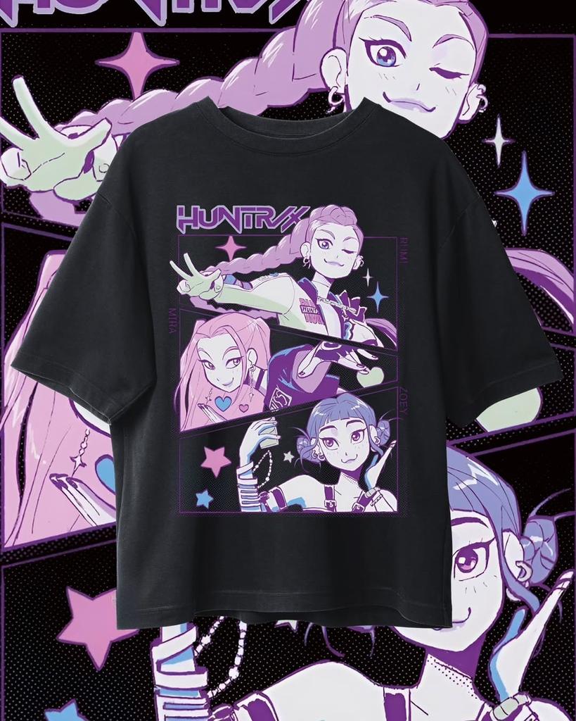 Huntrxx Anime Girls Graphic Tee - Purple Aesthetic Streetwear T-Shirt.
