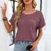 Women's Fashionable Color Round Neck Lace Patchwork Loose Short Sleeved T-shirt Top