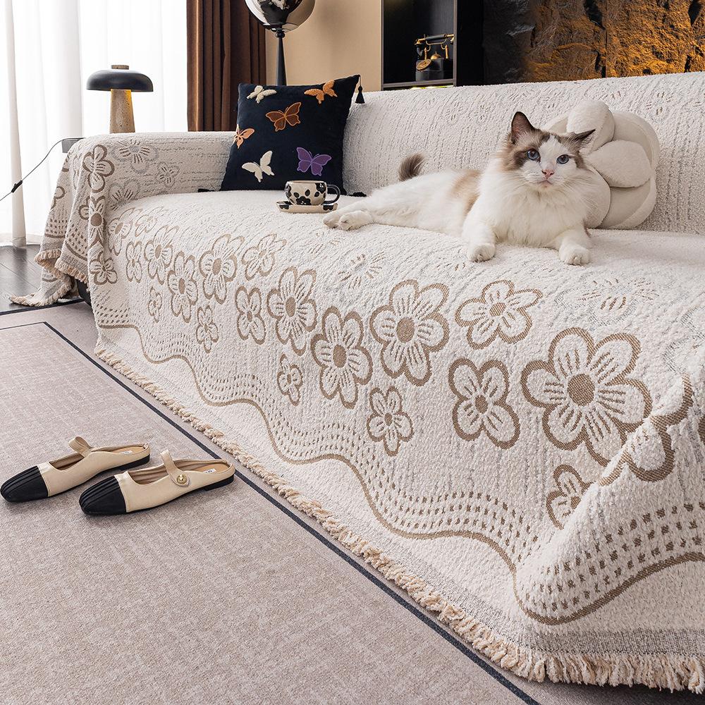 Thickened Four Season Universal Tassel Edge Sofa Towel Anti Cat Scratching Couch Cover Machine Washable Sofa Cover Cloth