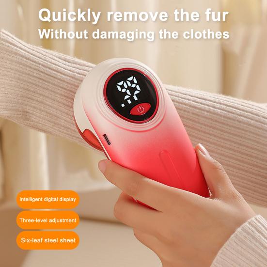 Fabric Shaver Lint Remover Rechargeable 6-Blade Clothes Shaver LED Display Sweater Defuzzer for Wool Cashmere Blanket Curtain Couch