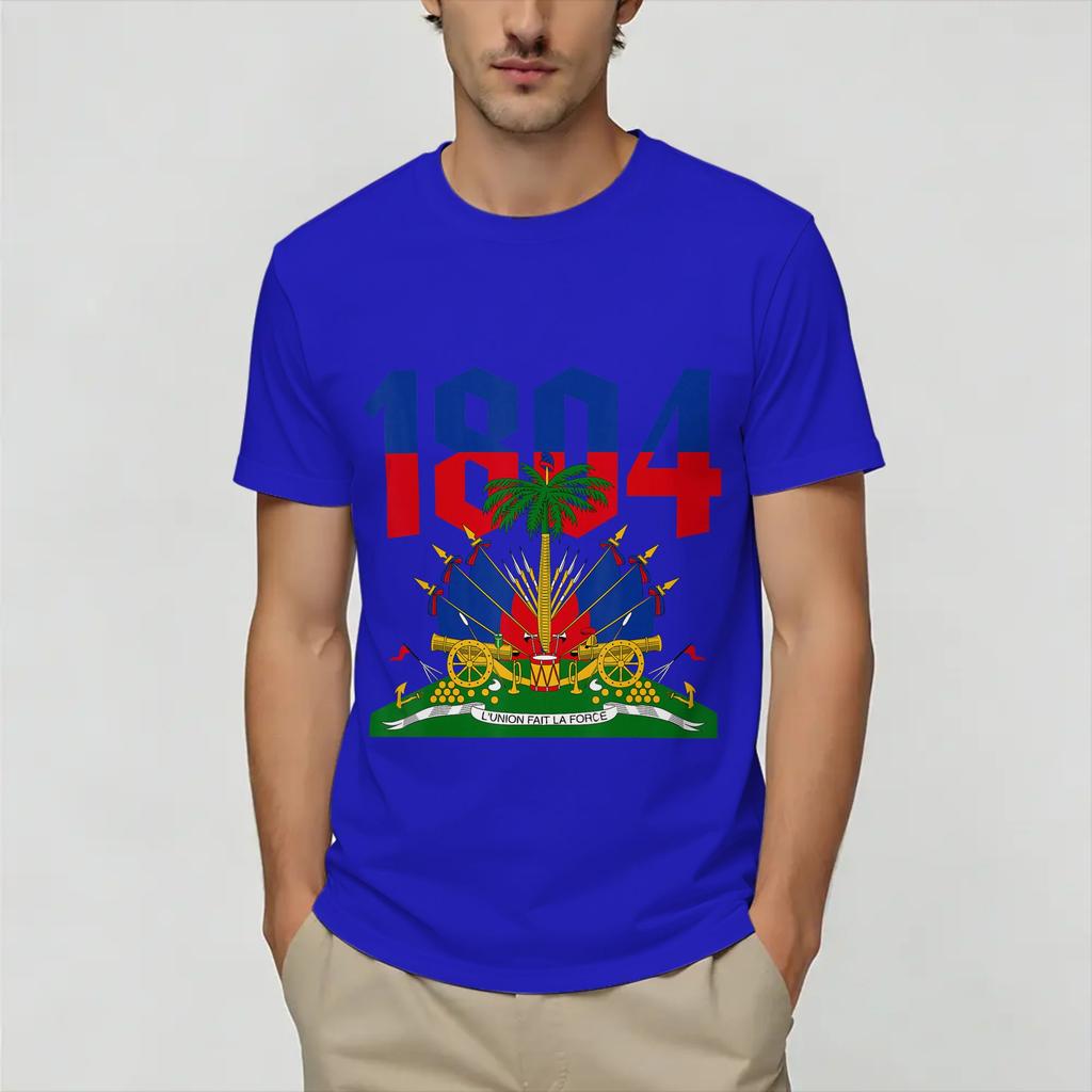 Vintage Haitian flag TShirt for Unisex Crewneck Cotton T Shirts Short Sleeve Tee Shirt Printed Clothes