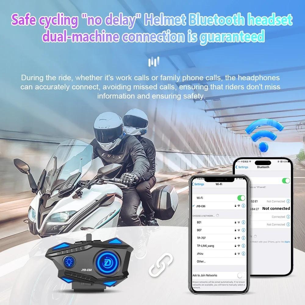 JYD-C68 Motorcycle Helmet Headset Bluetooth 5.4 RGB Light Motorcycle Waterproof Earphone MP3 Music Player Speaker for Moto