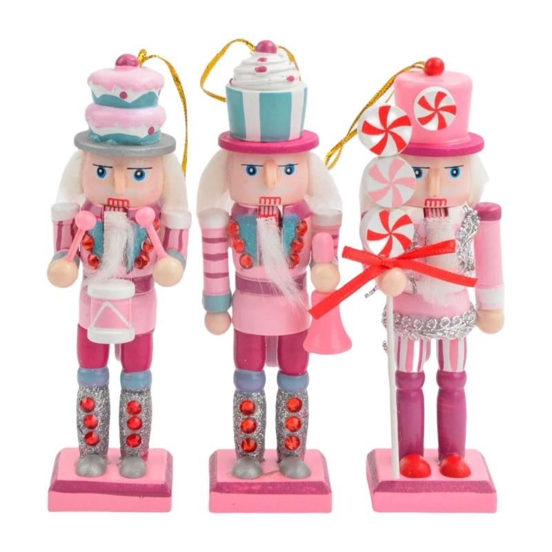 

3 шт. Рождественские розовые конфетные куклы-щелкунчики, статуэтки, украшения, подвесные украшения, домашний декор для рождественской праздничной вечеринки розовый