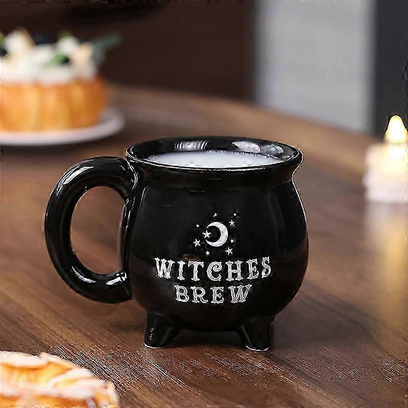 Creative Witches Brew Witch Cauldron Coffee Mug Black Ceramic Cups Halloween Tabletop Decoration