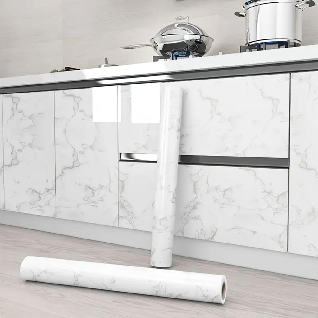 Marmurowa Samoprzylepna Folia Kuchenna - Wodoodporna Olejoodporna Tapeta Winylowa PVC na Blat, Fartuch Kuchenny, Płytki | Łatwa do Odklejenia i Przyklejenia