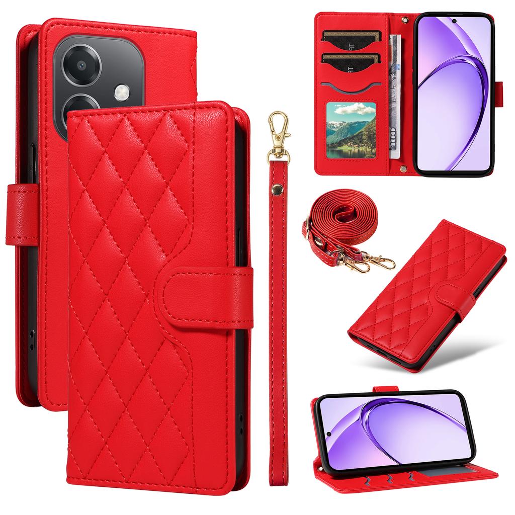 För Oppo A5x 5G/A3x 4G/5G (Indien)/A3 4G/5G/A60 5G/A40 4G/A40M 4G Fodral Plånbok Rombläder Telefonskal med Remmar