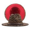 Leopard print woolen top hat, flat-brimmed felt hat, European and American fashion autumn and winter warm hat, men's and women's double-sided imitatio