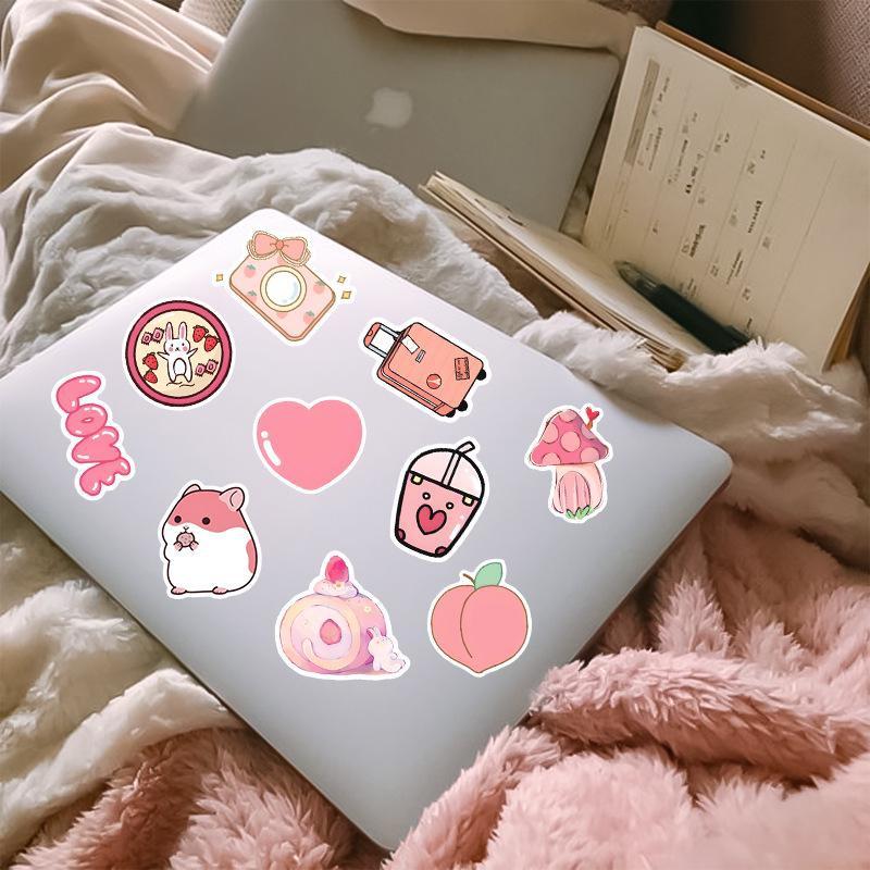 62pcs Cute Pink Stickers Kawaii Graffiti Stickers for DIY Luggage Laptop Skateboard Motorcycle Bicycle Stickers