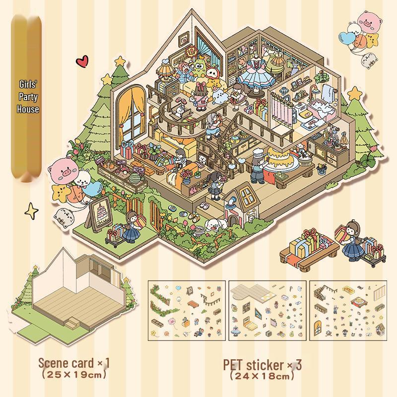 3D Kabin Peyzaj Çıkartmaları: Büyük Kendin Yap Kore Minyatür Sahnesi, Sevimli Saklama Dekorasyonu.