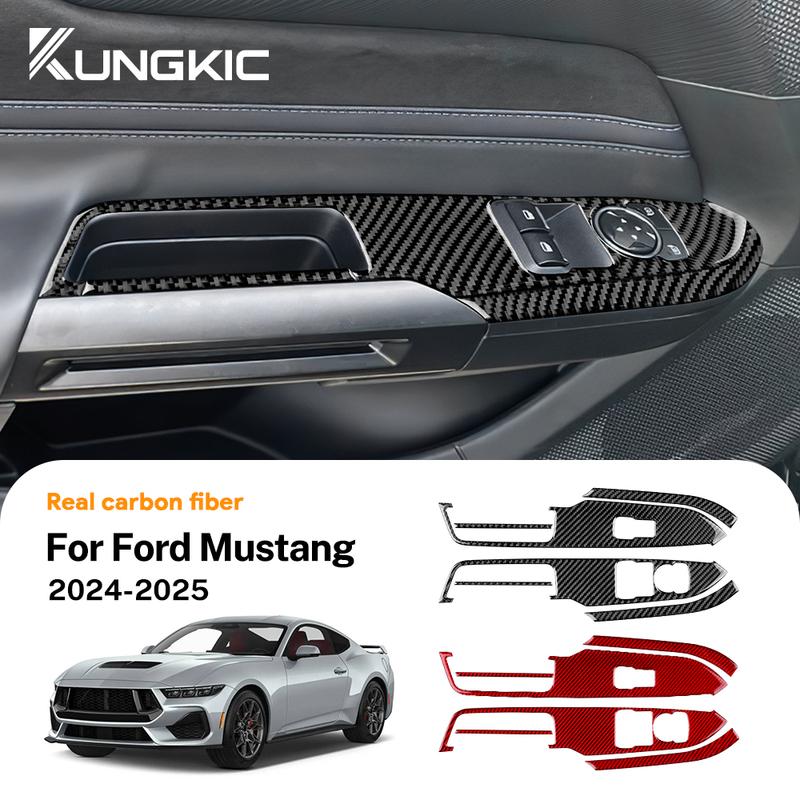 Vera Fibra di Carbonio Morbida Per Ford Mustang Dark Horse EcoBoost GT S650 2024 2025 LHD RHD Pannello Pulsante Finestrino Porta Auto Adesivo