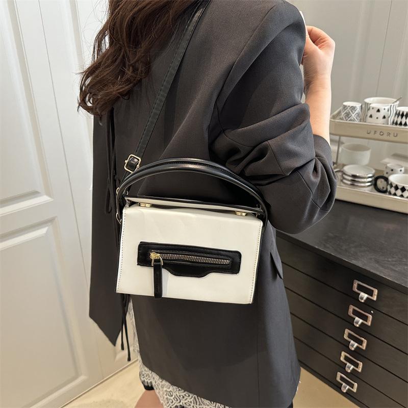 Multicolor Contrast Color Mini Box Tote Handbag For Women Casual Crossbody Bag With Top Handle And Detachable Strap